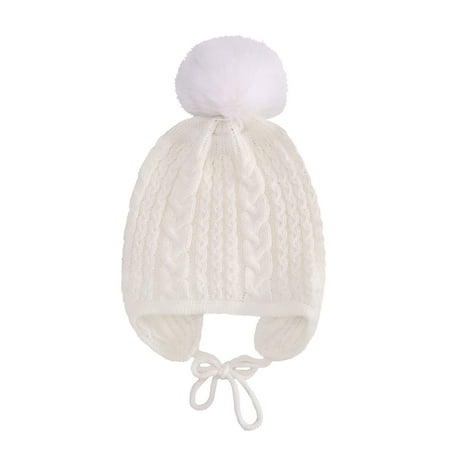 

QYZEU Hats Boys Fuzzy Hat for Winter Children S Hat Solid Color Twist Baby Autumn Winter Warm Knit Hat Single Ball Ear Children S Wool Hat