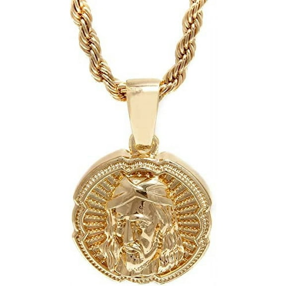 Hip Hop Bling Gold Tone Jesus Face Pendant Free 24" Rope Chain #1095