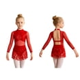 thumbnail image 2 of Aislor Girls Sequin Tassel Latin Dance Long Sleeve Leotards Dress 6-16 Red 14, 2 of 7