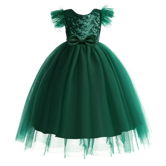 Girls' Dresses Girls Princess Dress Stylish Girls Dresses Party Dress Long Dress with Feather Sleeves for Children Sequin Clothing for