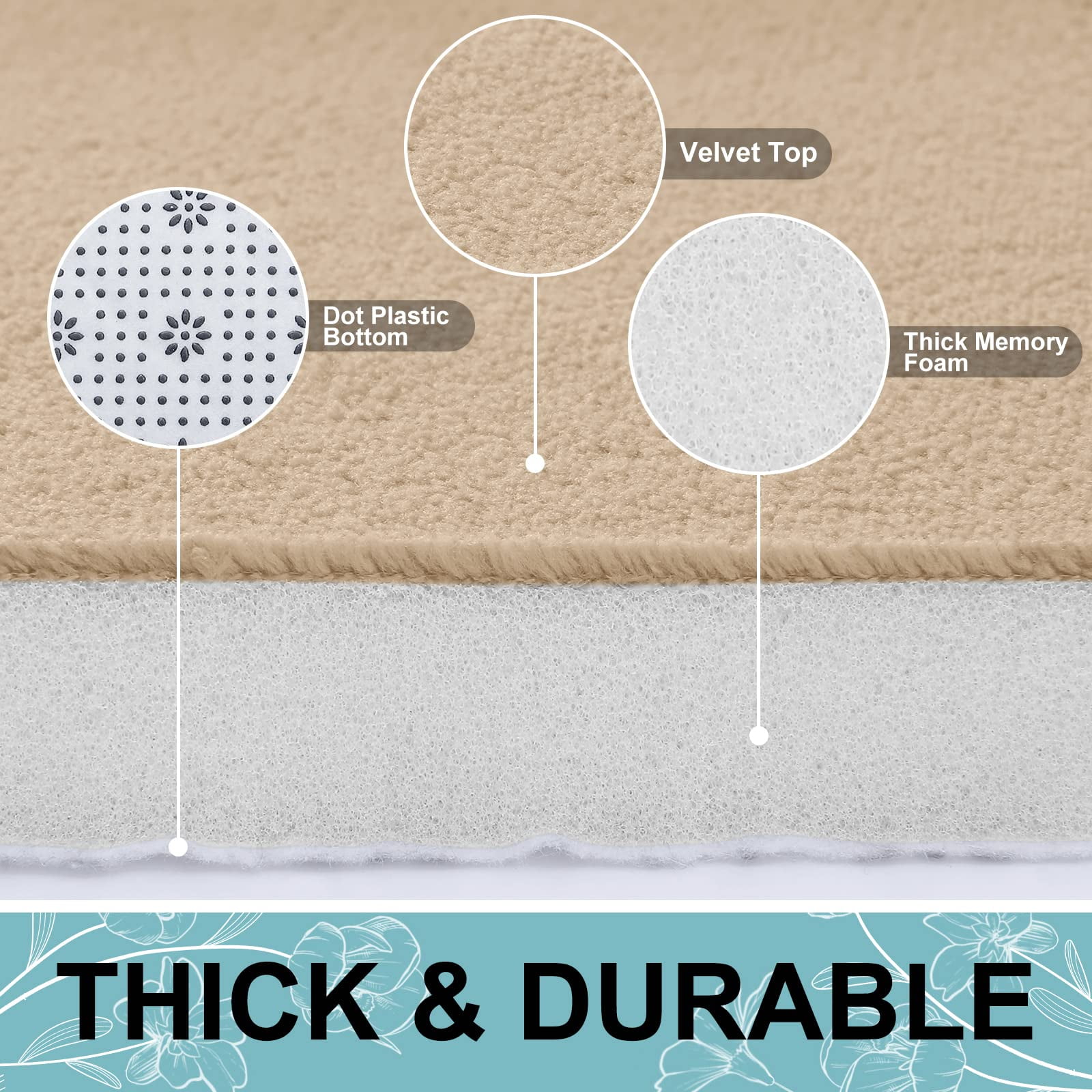 Buganda Memory Foam Bathroom Rugs, Absorbent Non-Slip Bath Mat for Bathroom, Soft Washable Bath Rug, 16"×24", Beige