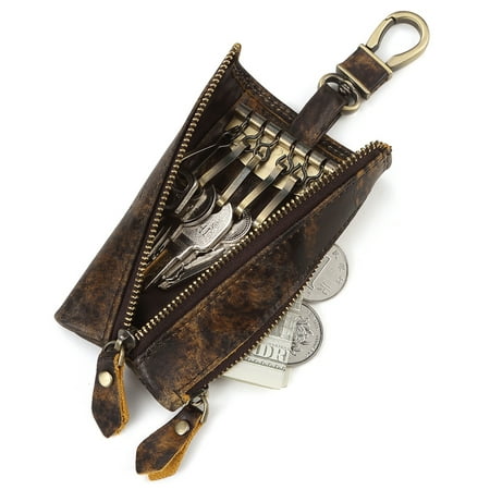 - Men's Full Grain Leather Key Holder Mini Pouch with Zipper Pocket