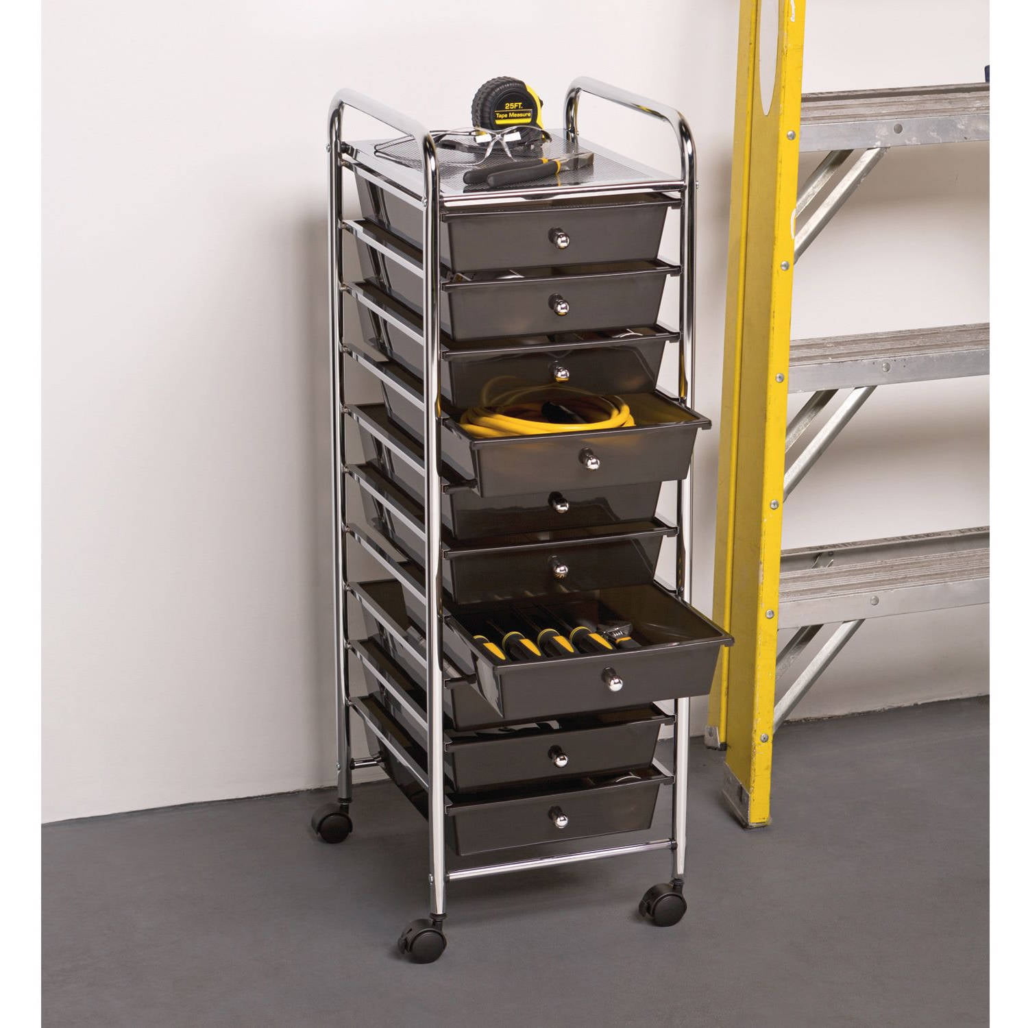 10Drawer Organizer Cart, Black Home/office Storage Chrome Steel