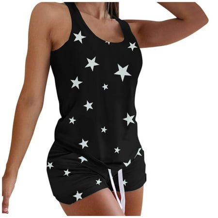 

Women Exotic Lingerie Sleeveless Printed 2 PCS Suit Set Couples Spring Summer Casual Club Party Vacation Sleepwear Nightwear Gifts To Lovers