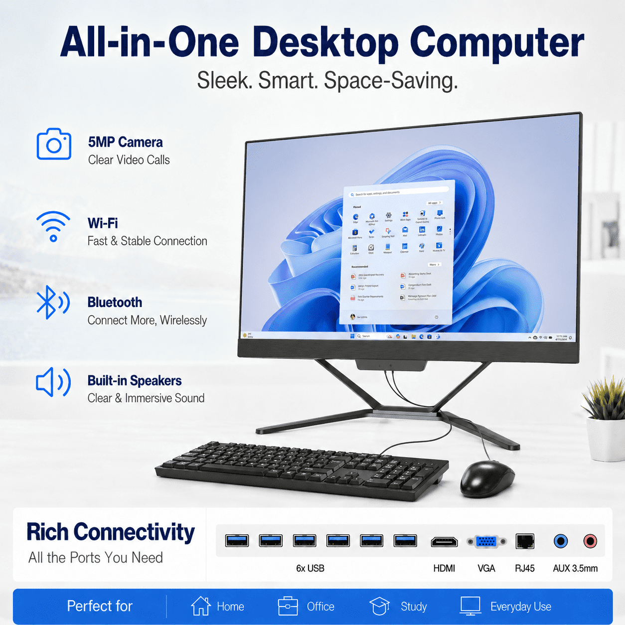 PTZZHEDM 21.5" All-in-One Business Desktop Computer, Intel i7-3610QM, 8Gb Ram, 256Gb Ssd, Win10 Pro, Mouse, Keyboard, Wi-Fi, Bluetooth