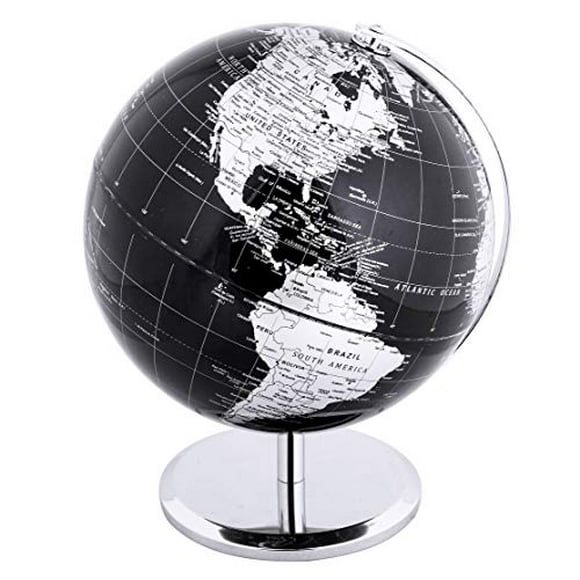 Exerz Metallic World Globe (Dia 8-Inch / 20cm) Black - Educational/Geographic/Modern Desktop Decoration - Stainless Steel Arc and Base/Earth World - Metallic Black - for School Home and Office