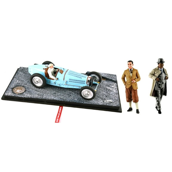 1934 Bugatti T59 Road Version Light Blue with Driver and Etorre Bugatti & Jean Bugatti Figures 1/18 Models by Le Mans Miniatures