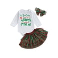 thumbnail image 1 of Fortune 2pcs Baby Girls Christmas Clothes Santa Letter Printed Romper+Striped Ruffles Skirts, 1 of 8