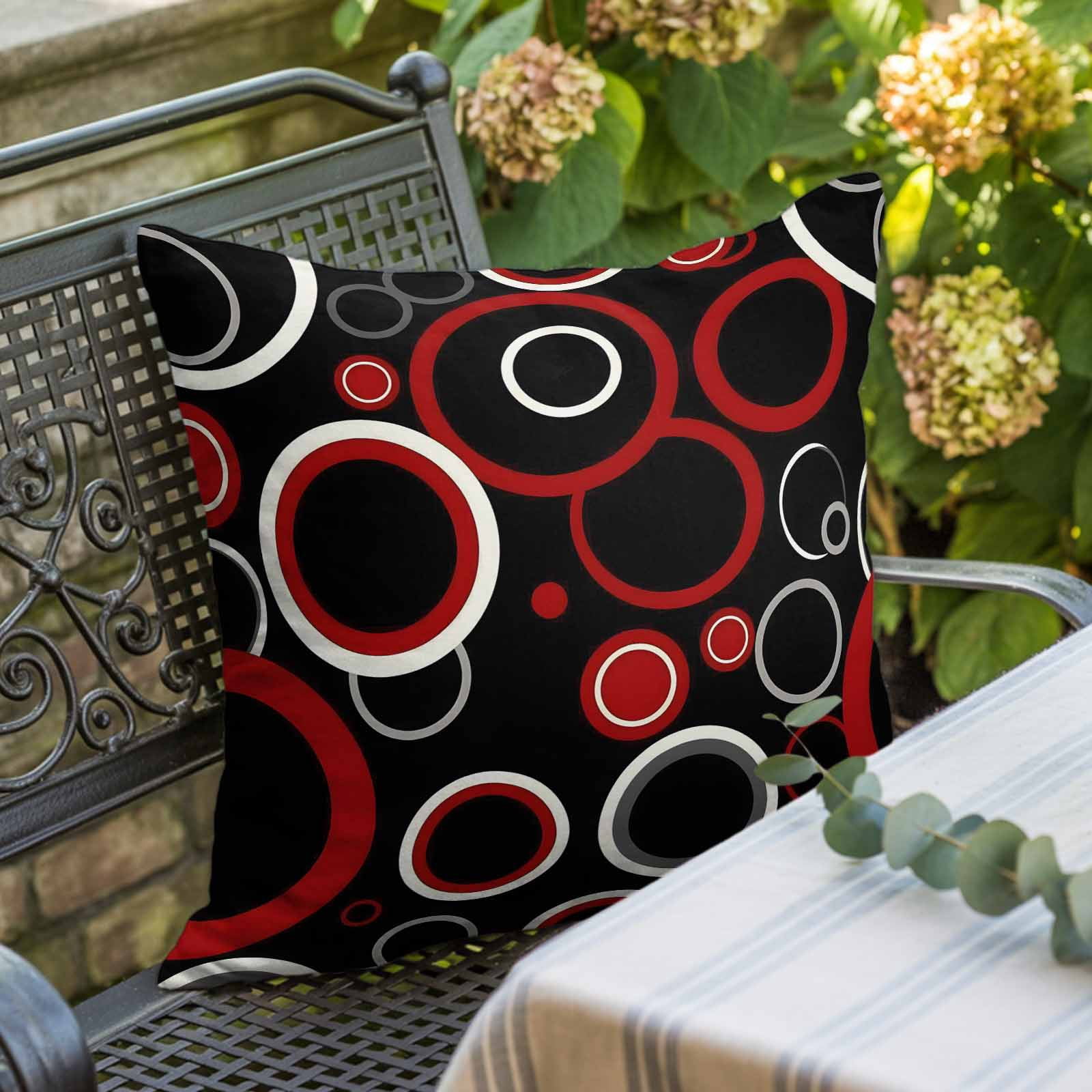 Pillow Covers 26x26 Inch, Red Black Linen Pillowcase with Invisible Zipper, Abstract Modern Geometric White Grey Circle Decorative Throw Pillow Covers Cushion Case for Couch Sofa Bed Living Room