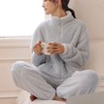 thumbnail image 3 of Conjunto de Pijamas de terciopelo para mujer, cárdigan con cremallera, franela cálida, conjuntos de pantalones de lana de doble cara, Otoño e Invierno, 3 of 5