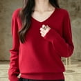 thumbnail image 2 of BLVB Chandails Confortables pour Femmes Col en V Manches Longues Hauts Mode Léger Chandail Vêtements Tendance Tenues d'Automne, 2 of 6