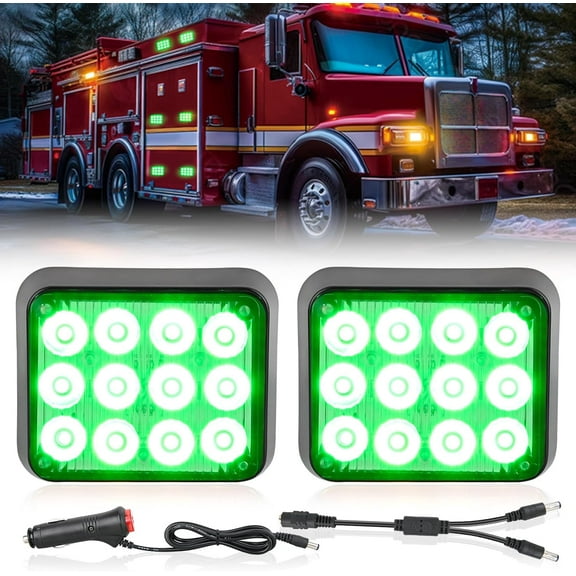 Nilight 12LED Magnetic Wireless Trailer Lights 2PCS Rechargeable Portable Hazard Beacon Warning Light Green Light for Trucks Trailers Vehicles Cars Bus Surface Mount