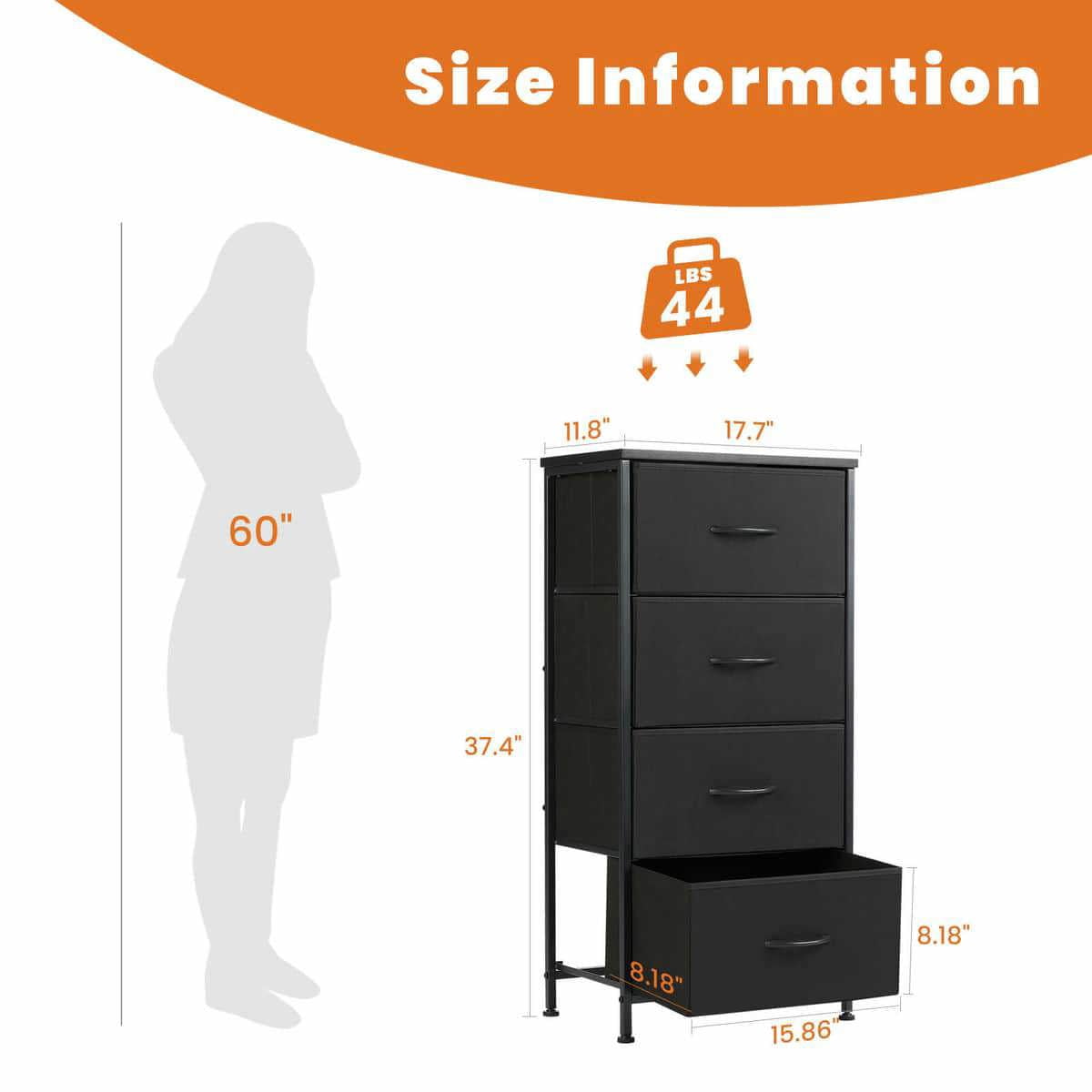 GVN Dresser, Chest of Drawers,4 Drawers Dresser, Chest of Drawers with Metal Frame and Wood Top, Black