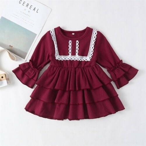 red long sleeve ruffle dress