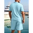 thumbnail image 3 of Men's Textured Short Sleeve Collared Shirt & Shorts Set Light Blue XL, 3 of 6
