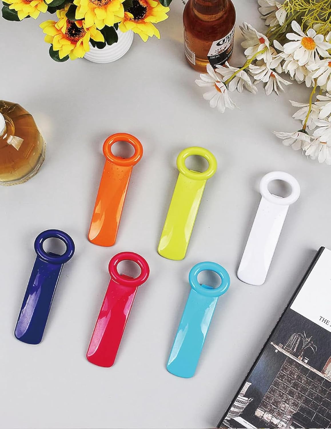 6 Pcs jar key opener，plastic jar opener for weak hands and for elderly Children，easy hand held jar opener (Purple, red, white, orange, blue, green, transparent)