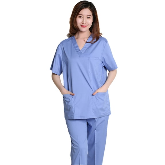 Medical Doctor Nursing Men Women Scrub Set 2 Piece Suits Shirt Pants Uniform