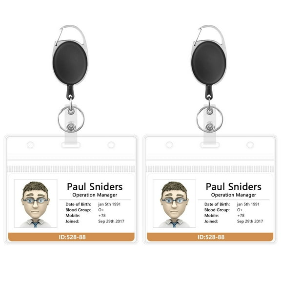2 Pack ID Badge Holder with Adjustable Retractable Lanyard |Heavy Duty Badge Reel | Student ID Card Holder, Plastic Badge Holder (Horizontal ID Holder) (Horizontal ID Holder)