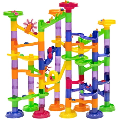 International Playthings Marble (Best Choice Products 105-Piece Kids Transparent Plastic Building Block Construction Marble Run Coaster Track for STEM, Learning, Education w/ 75 Structure Pieces, 30 Marbles -)