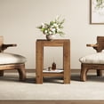 thumbnail image 2 of Finmind 2-Tier Solid Wood Side Table, Farmhouse Small Square Sofa End Table with Storage Shelves for Living Room, Bedroom, Brown, 2 of 7