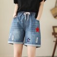 thumbnail image 3 of Ripped Jeans Shorts for Women Summer National Wind Embroidery Sloping Thin Loose Old Waist Denim Trendy Casual Shorts M-XL, 3 of 3