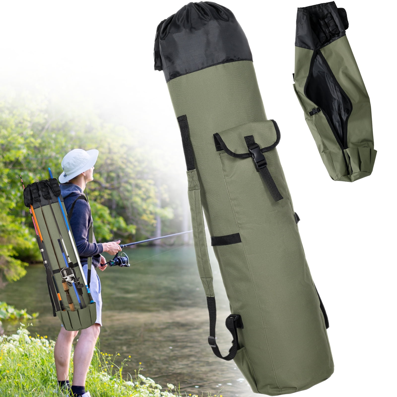 Littleduckling Fishing Pole Bag with Rod Holder Waterproof Oxford Fishing  Tackle Bag with Strap Portable Fishing Storage Bag Tear-resistant Fishing  Rod Case Large Capacity Fishing Rod Carrier 