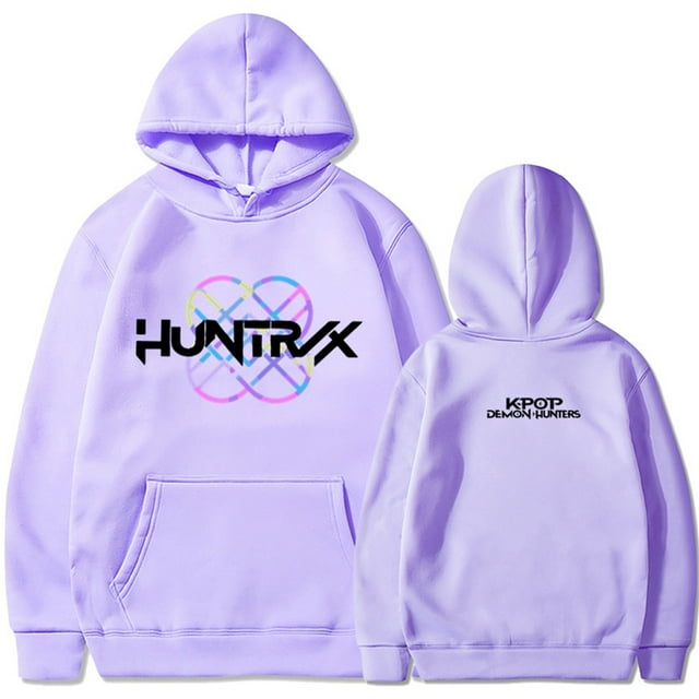 KPop Demon Hunters Hoodie - LOGO Printed Pattern Anime Movie Pattern Men's and Women's Fashion Pullover Sweatshirt, Suitable for K-Pop and Anime Fans#Light Purple XL