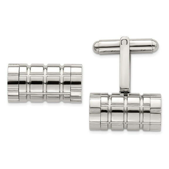Stainless Steel Polished Grooved Cylinder Cuff Links