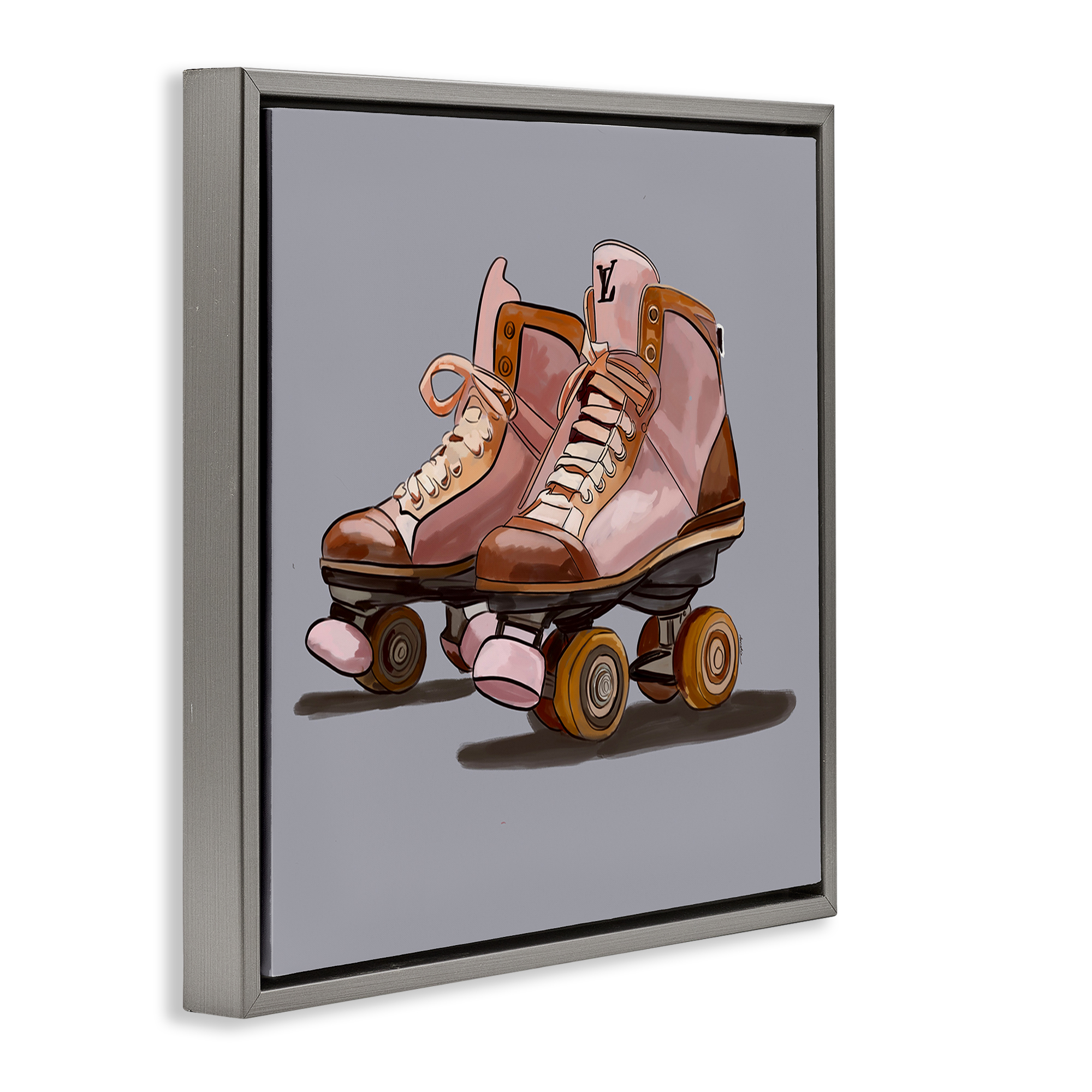 Stupell Industries Roller Skates on Grey Sports Painting Gray Floater Framed Art Print Wall Art, 18 x 18
