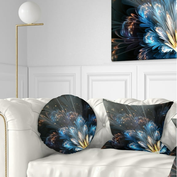 Designart Blue Flower with Golden Details - Floral Throw Pillow - 12x20