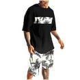 thumbnail image 2 of Yaoyar Mens Summer Tracksuit 2 Piece Crew Neck Hawaiian Print Slim Fit Elastic Waist Shorts & Short-Sleeve Shirt Set, 2 of 5