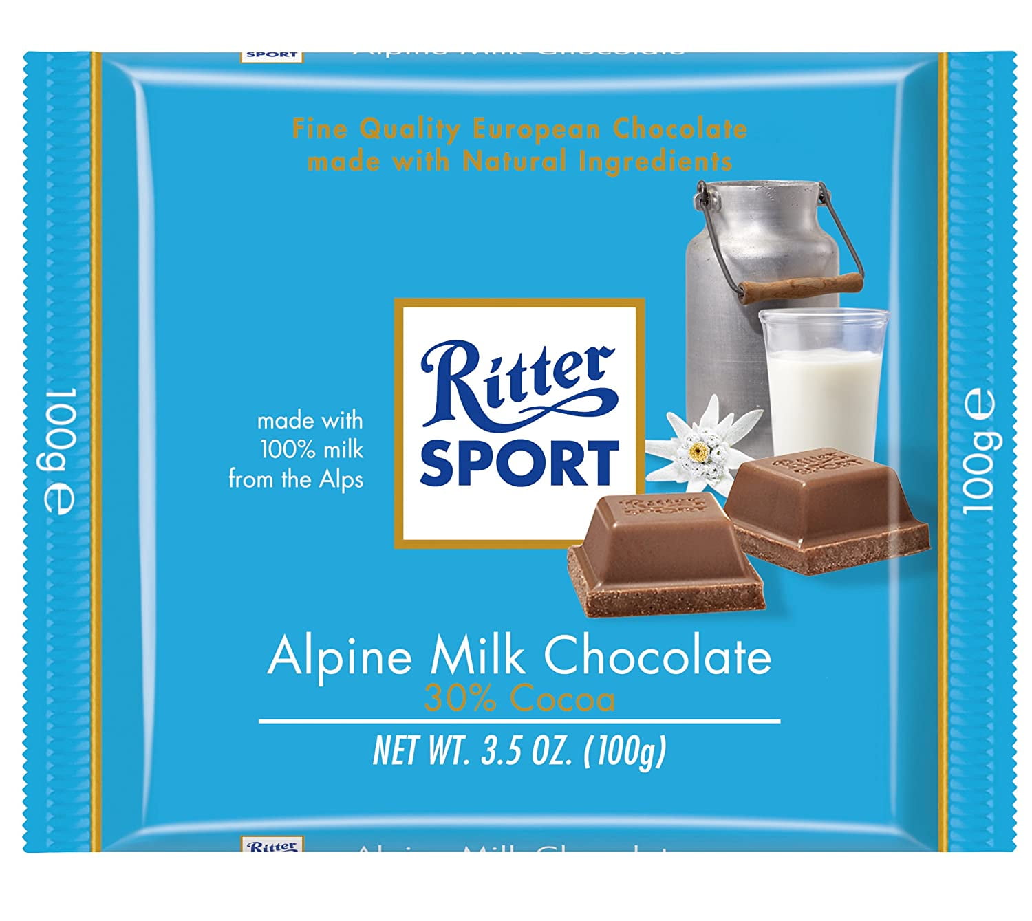 Ritter Sport, Alpine Milk Chocolate, 3.5-Ounce Bars (Pack of 12)