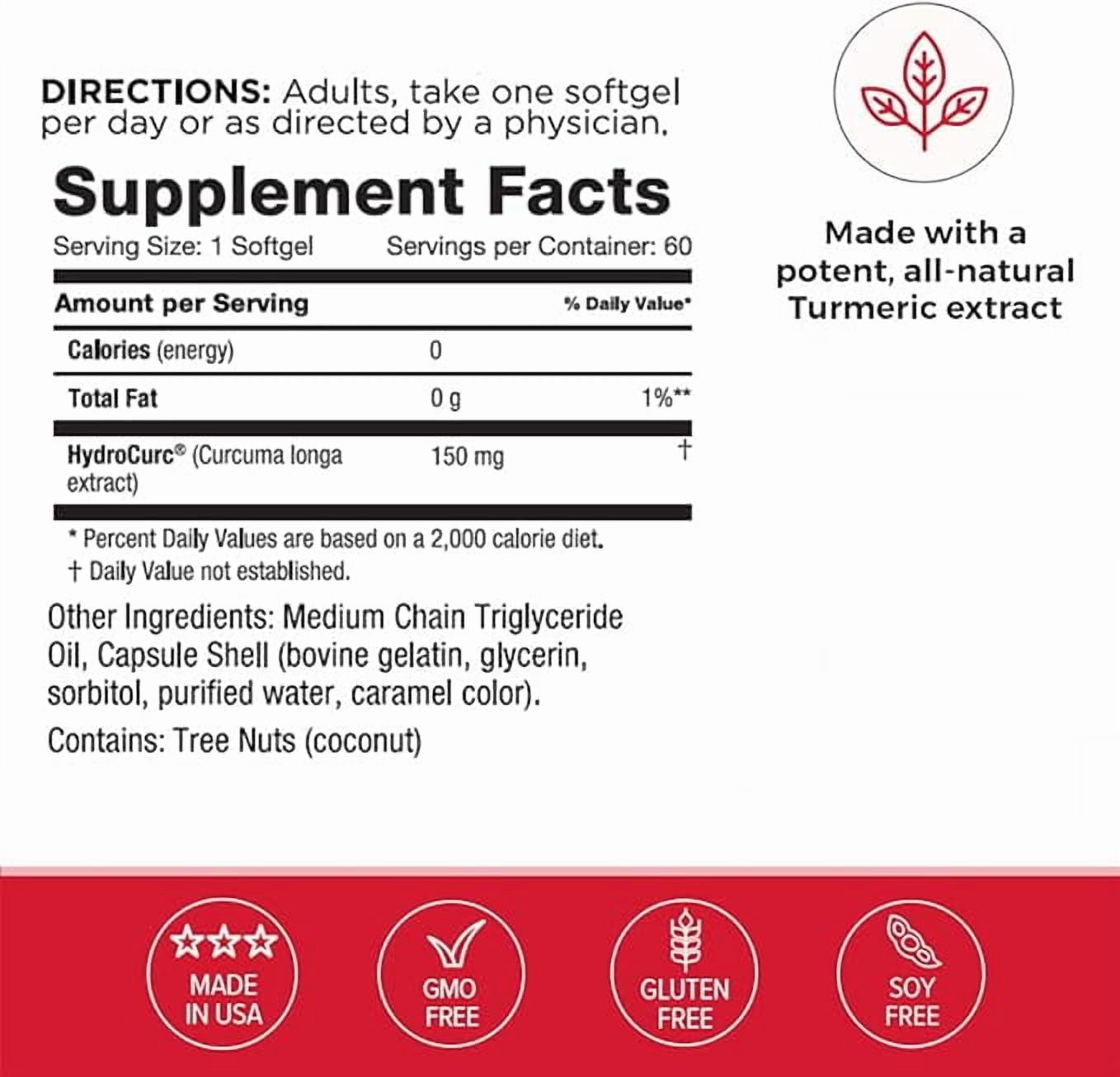 Omax HydroCurc Turmeric Curcumin Supplement, Immune Support, 150mg HydroCurc, 60 Softgels