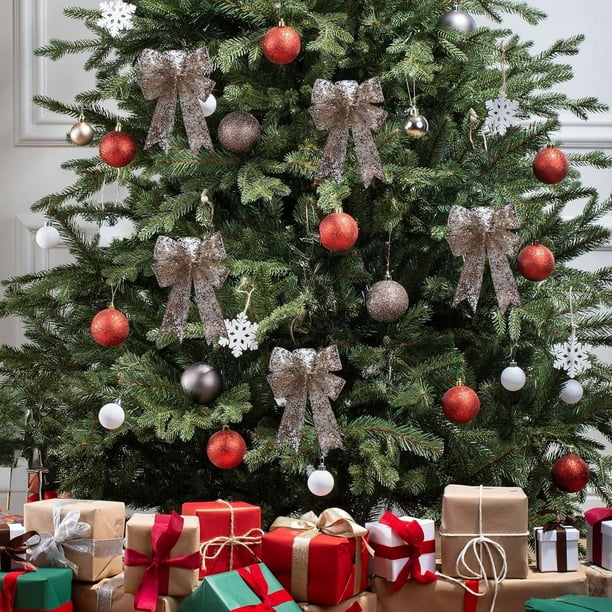 Lazos para árbol de Navidad | Lazos decorativos para envolver regalos | Paquete de 5 lazos de terciopelo para decoración navideña | Adornos para la cima del árbol, guirnaldas, coronas y repisas