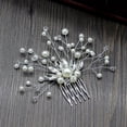 thumbnail image 2 of Nvzi Horquillas para el pelo de boda con flores para novias, peinetas con perlas de cristal, pinzas para el pelo, accesorios para el pelo de boda dorados, joyas plateadas, 2 of 5