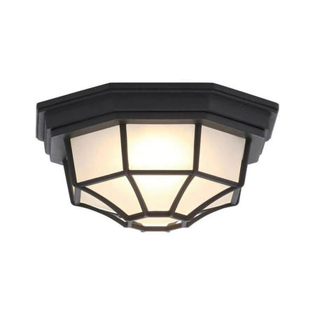 

Hampton Bay 10.5 in. 1 Light Black Outdoor Weather Resistant Integrated LED Flush Mount with Frosted Glass Shade