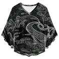 thumbnail image 4 of Black Paisley Pattern Women's V-Neck Blouse With 3/4 Ruffled Bell Sleeves Casual Top Ladies Blouses, 4 of 7
