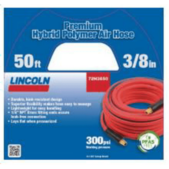 Lincoln 72H3850 50' x 3/8" ID Air/Water Hybrid Polymer Repl. Hose for 83753 Reel