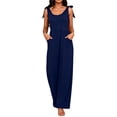 thumbnail image 2 of Pants for Women Summer Solid Color Pocket Wide-Leg Jumpsuit Navy M, 2 of 6