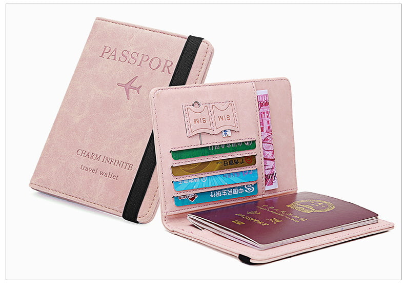 Passport Holder Cover Case RFID Blocking Leather Travel Wallet with Magnet Closure