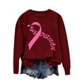 thumbnail image 3 of Fartey Breast Cancer Crewneck Sweatshirt for Women Cute Pink Ribbon Long Sleeve Sweatshirts Breast Cancer Awareness Pullover Tops Wine S, 3 of 4