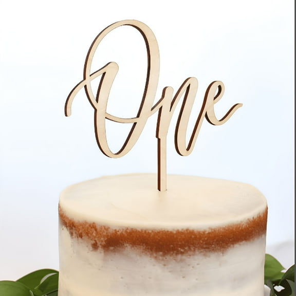 CCOCC 1pc Wooden "One" Cake Topper, Happy First Birthday Cake Decoration for Baby