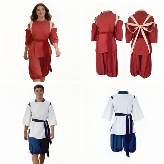 Halloween Costume Anime Cosplay Set with Tunic Top,Loose Harem Pants,Japanese Martial Arts Role Play Outfit for Fans,Halloween Costume Party,Size XL