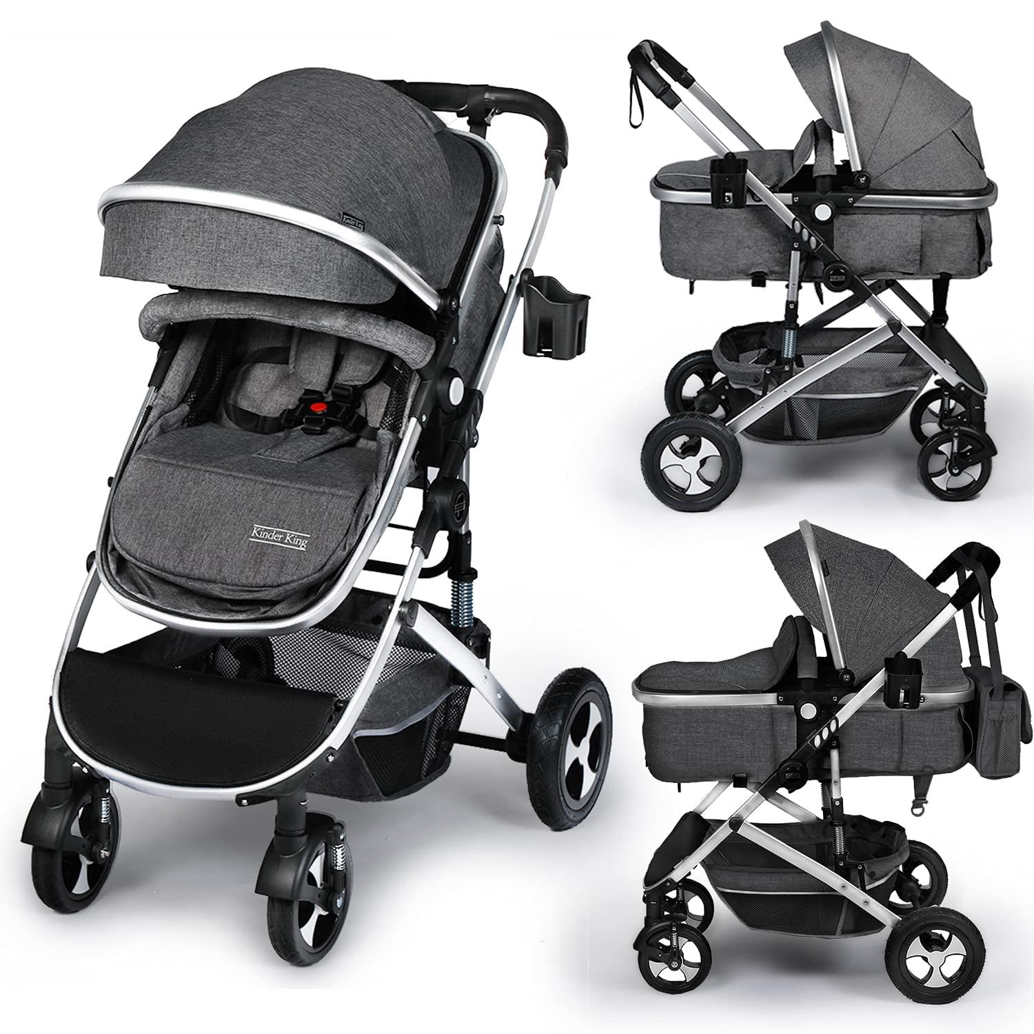 Black Convertible Baby Strollers for Newborn and Infant Reversible 2-in-1 High Landscape Bassinet Pushchair 