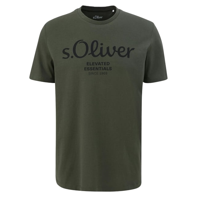 s.Oliver Camiseta hombre - Basic, estampado logo, cuello redondo, algodón Verde oscuro 2XL (XX-Large)