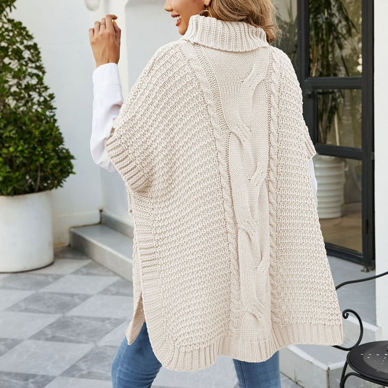 Women's Turtleneck Wool Knit Poncho Sweater Cardigan Women's Turtleneck Wool Knit Poncho Sweater Cardigan