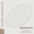 thumbnail image 2 of Bakken Pizza Baking Pan - Round Perforated Carbon Steel Pan with Non-Stick Marble Coating, Oversized Silicone Handle, Dishwasher Safe, High-Temperature Resistant, Durable & Easy Cleanup Blue, 2 Pack, 2 of 9