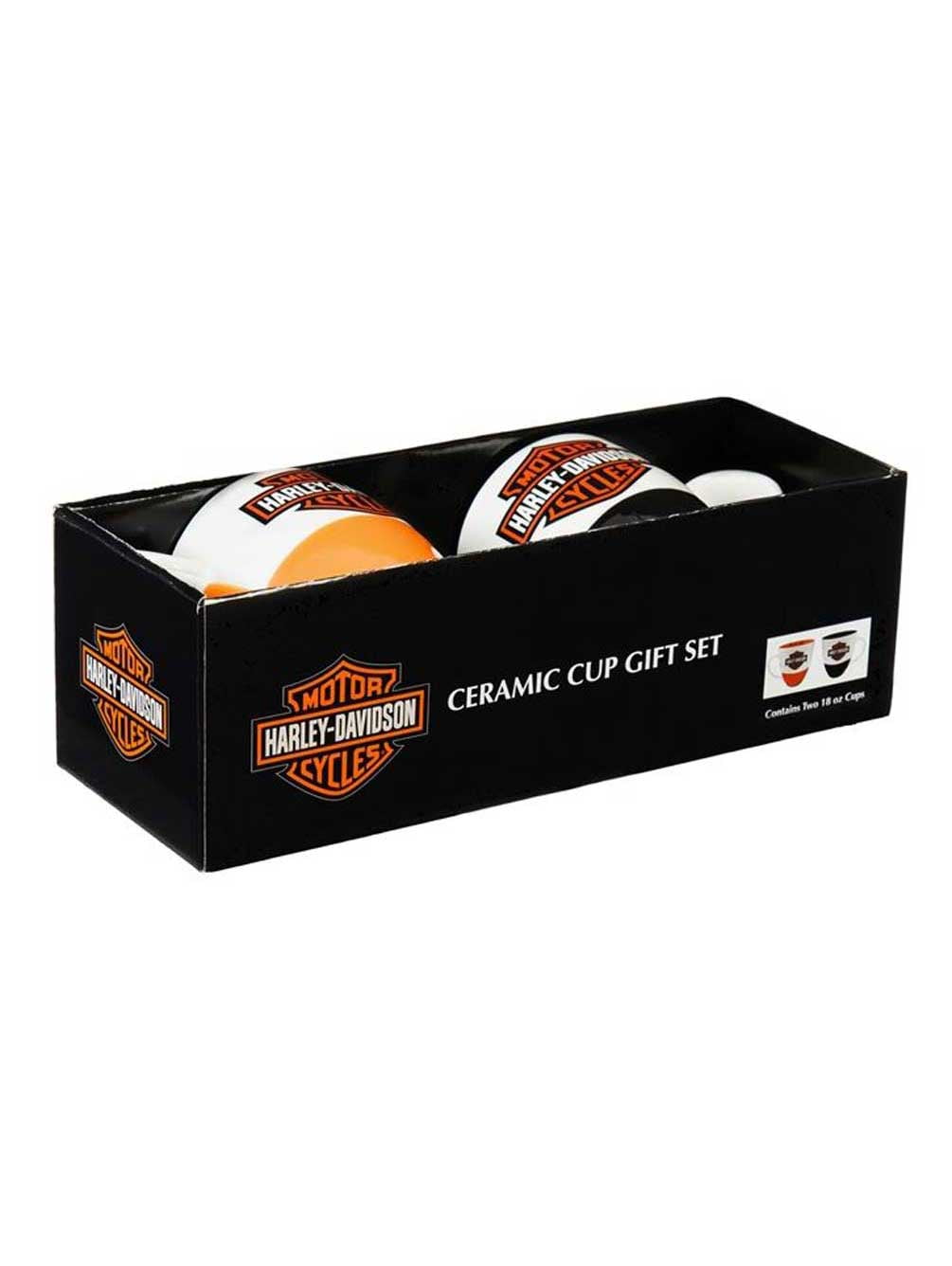 Harley-Davidson B&S Ceramic OJava Cup Gift Set Black/Orange 3MCF4900B 16 oz 