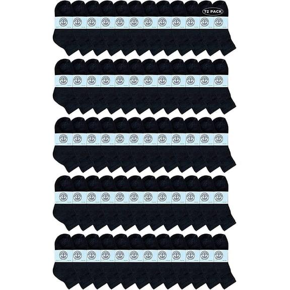 SOCKS'NBULK Wholesale Bulk Kids Mid Ankle Socks, Cotton Sport Athletic Ankle Socks - 6-8 - Black - 72 Packs