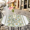 thumbnail image 6 of Sage Green Daisy Round Tablecloth for 36-44 Inch Tables, Fitted Table Cover with Elastic Edge, Farmhouse Floral Green Striped Waterproof Outdoor Table Cloth Protector for Patio Garden Dinner Picnic, 6 of 9